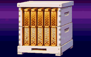 A Deluxe Paint picture: a brood frame in a hive box